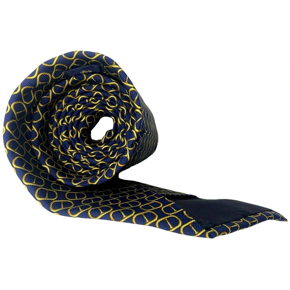 Brooks Brothers Makers 100% Silk Necktie Navy Blue gold equestrian‎ horse bits